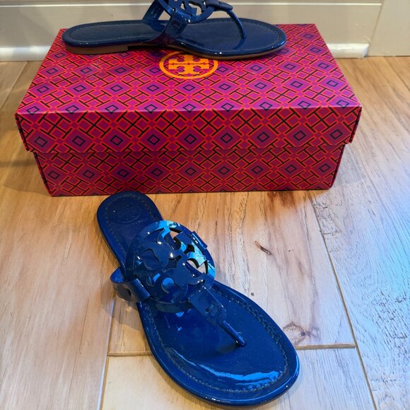 Tory Burch Miller Sandals Bright Indigo Patent Leather - Size 6 - Excellent - Picture 5 of 7